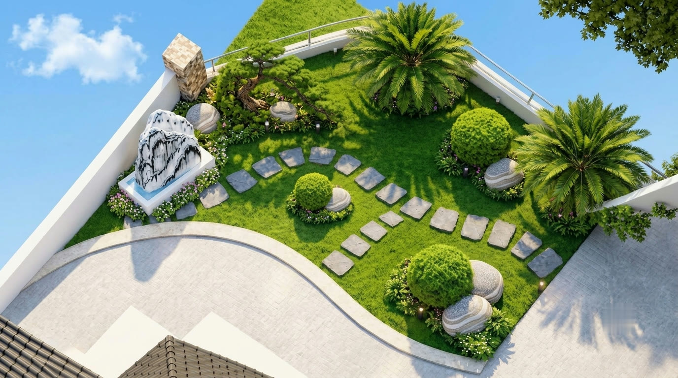 Sân vườn ban ngày